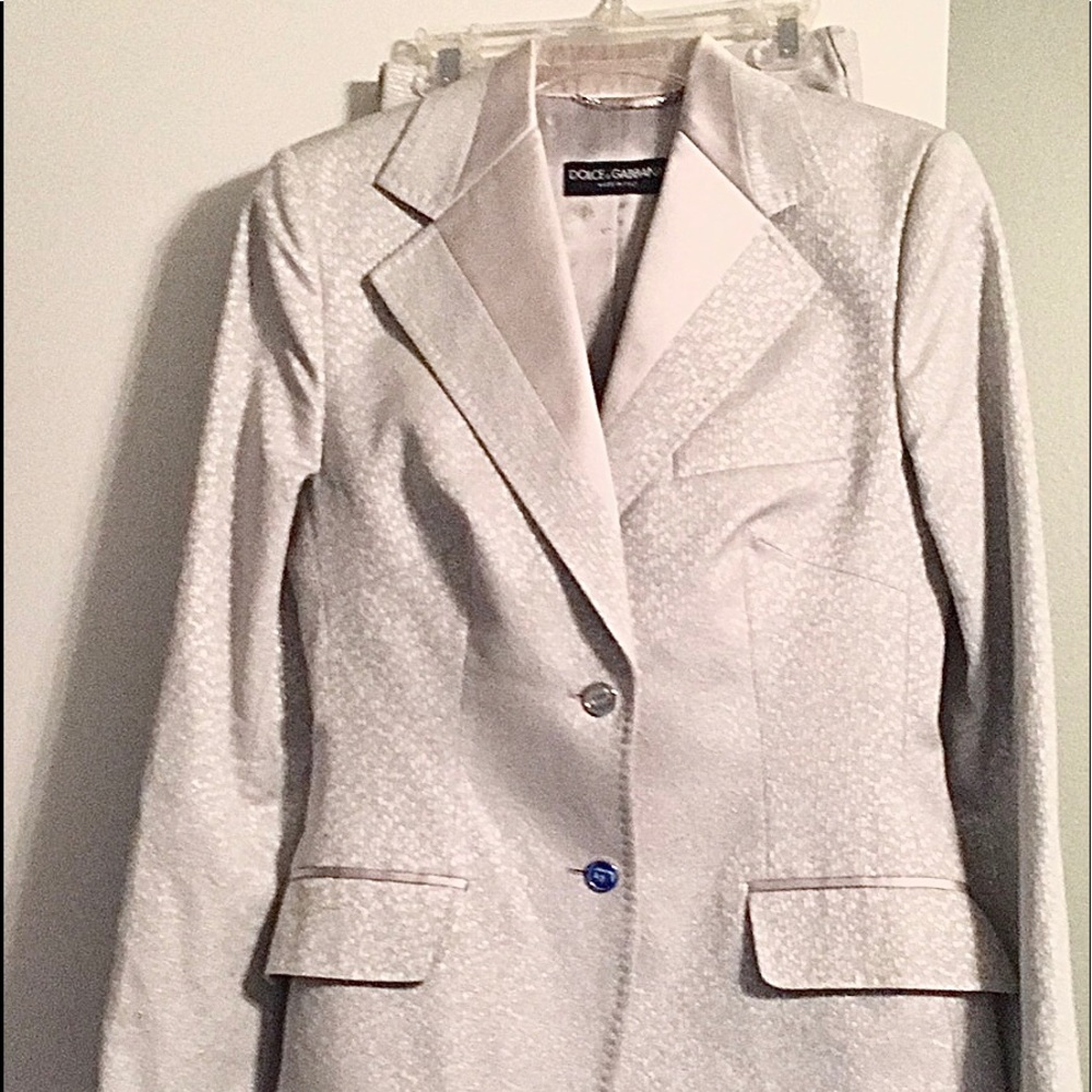 Dolce and Gabbana Silver Metallic Brocade Pants Suit, 44 = US 8.
